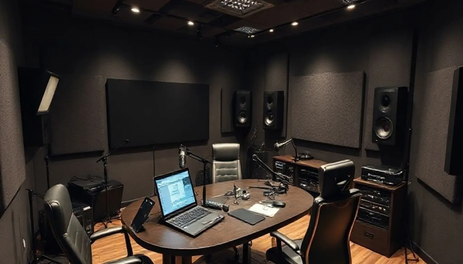 Expert podcasting room with professional equipment